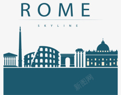 罗马城市蓝绿色罗马城市剪影矢量图高清图片