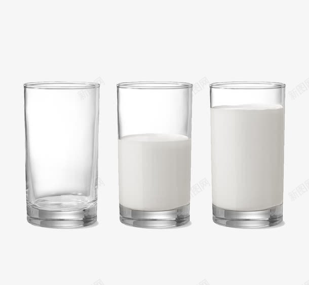三杯牛奶png免抠素材_新图网 https://ixintu.com 乳制饮品 半杯牛奶 器皿 大杯牛奶 实物摄影 容器 广告设计 易碎玻璃杯 水杯 牛奶 玻璃杯子 白色 空杯子 透明杯子 餐具厨具 饮品 高杯子