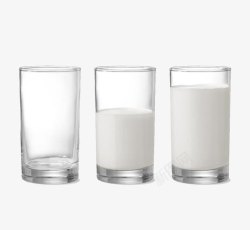 透明玻璃杯子素材三杯牛奶高清图片