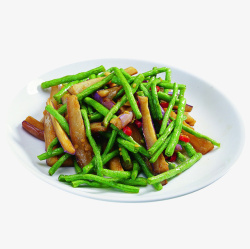 长豆角炒腊肉产品实物传统美食茄子豆角高清图片