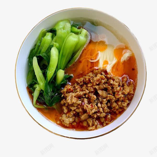 青菜汤面png免抠素材_新图网 https://ixintu.com 产品实物 小白菜 汤面 美食 辣椒
