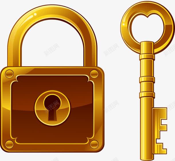 钥匙和锁头png免抠素材_新图网 https://ixintu.com 插画 金色 锁头钥匙