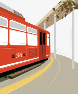 红色的列车扁平风火车站站台高清图片