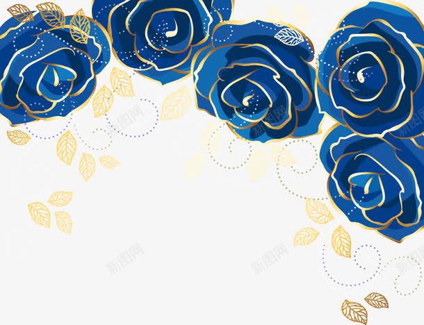 欧式蓝色金边花朵图案背景png免抠素材_新图网 https://ixintu.com AI素材 欧式花纹 背景图案 花纹 蓝色花朵 金边叶子