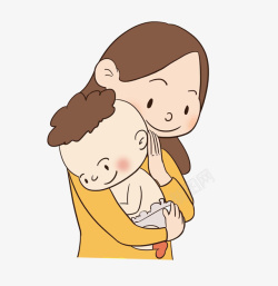 淘气妈妈抱着可爱孩子简笔画高清图片