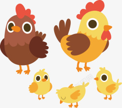 手绘母鸡彩色母鸡旁的小鸡矢量图高清图片
