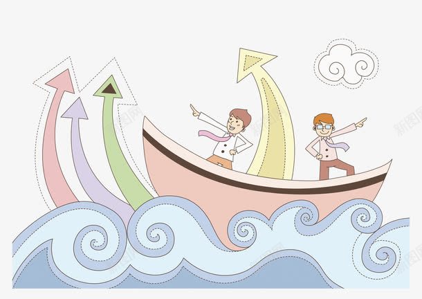 划船的人png免抠素材_新图网 https://ixintu.com 乘风破浪 划船 卡通 商务男孩 小孩划船 手绘 扬帆出海 浪花 箭头