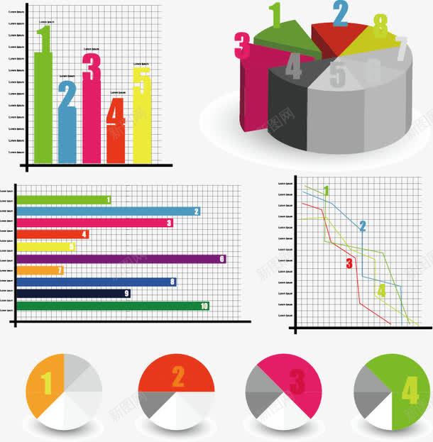 数据统计图标png_新图网 https://ixintu.com 业绩报表 商业插图 商务报表 数字 数据分析 数据分析模板 数据统计 柱状图 百分比 趋势图