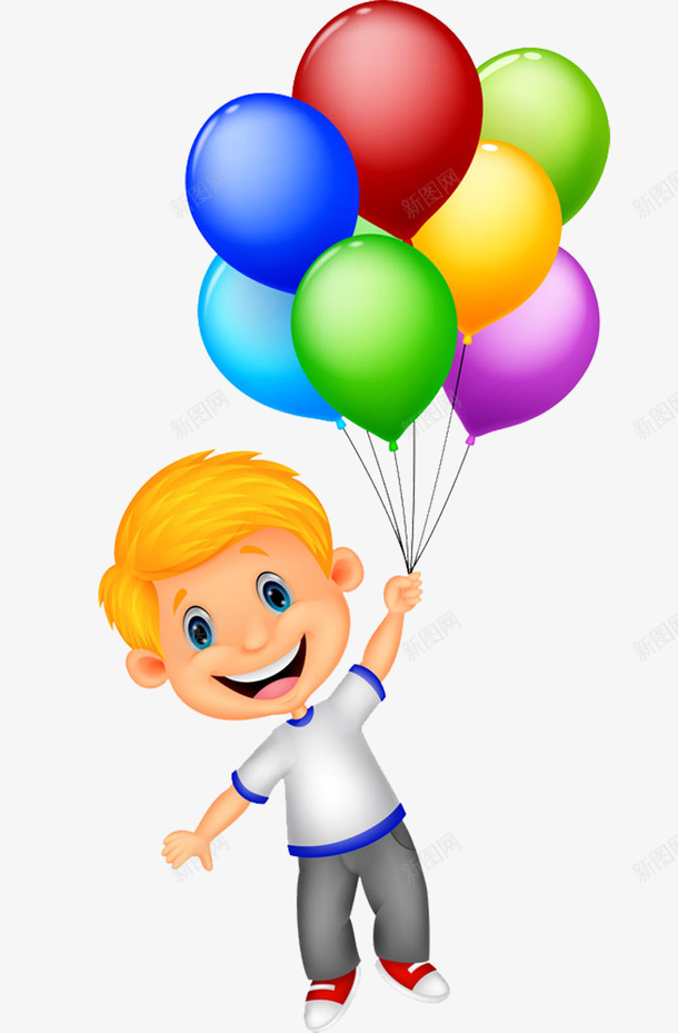 可爱卡通小人气球png免抠素材_新图网 https://ixintu.com 可爱卡通 小男孩 小男生 彩色气球 气球
