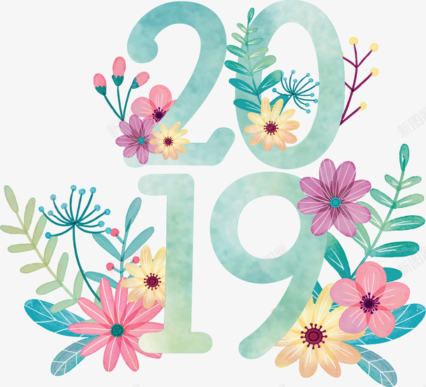 浪漫花朵2019新年矢量图ai免抠素材_新图网 https://ixintu.com 2019 2019新年 新年 新年快乐 浪漫花朵 矢量png 矢量图