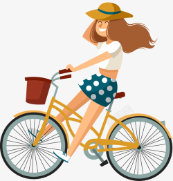 郊游的女孩手绘人物插图春天踏青骑自行车的高清图片