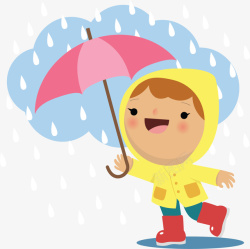 多雨季可爱下雨天打伞女孩高清图片