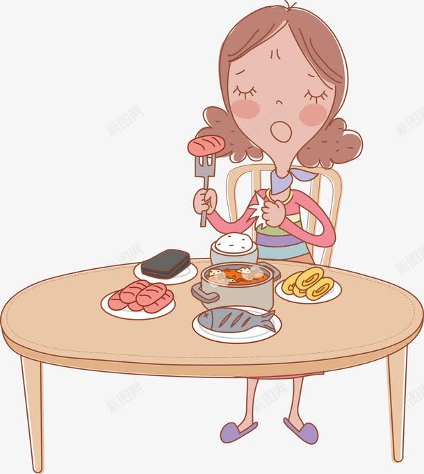 吃饭的准妈妈png免抠素材_新图网 https://ixintu.com 卡通人物 厉害妈妈 坐在餐桌前 妈妈宝贝 孕妇 食物
