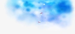 手绘水彩画天空中的蜻蜓素材