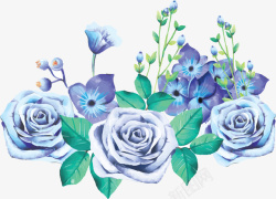 水彩花丛精美蓝色玫瑰花丛矢量图高清图片