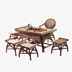 餐桌组合泡茶桌全藤茶桌椅组合高清图片