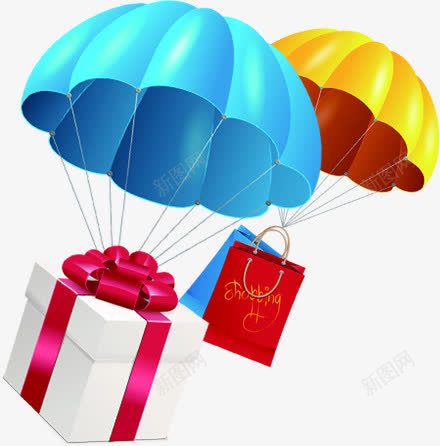被气球绑着的礼物盒及袋子png免抠素材_新图网 https://ixintu.com 气球 礼物 袋子