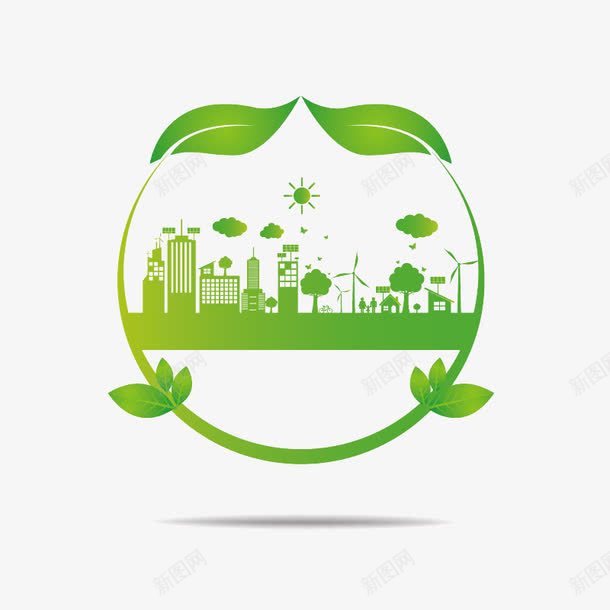 城市环保图标png_新图网 https://ixintu.com 城市 彩色 曲线 环保 线条 绿叶 绿色 色块