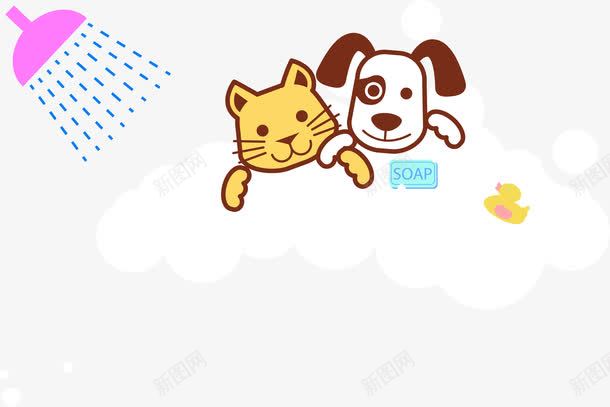 卡通洗澡的宠物png免抠素材_新图网 https://ixintu.com 卡通 宠物 小狗 小猫 洗澡 猫洗澡 花洒