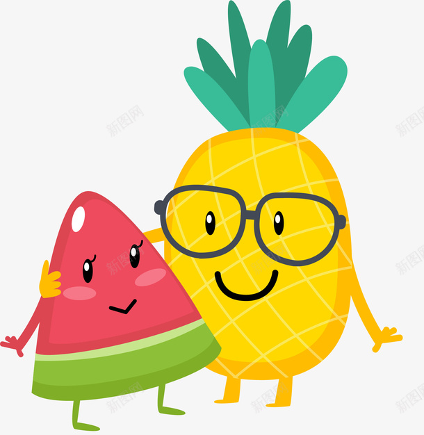 菠萝和西瓜矢量图eps免抠素材_新图网 https://ixintu.com 卡通水果 可爱凤梨 水果小人 矢量图 矢量素材 菠萝 西瓜