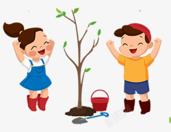 种树的小朋友卡通创意可爱小朋友种树高清图片