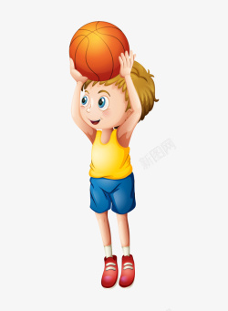 打球动作投篮的卡通男生图高清图片