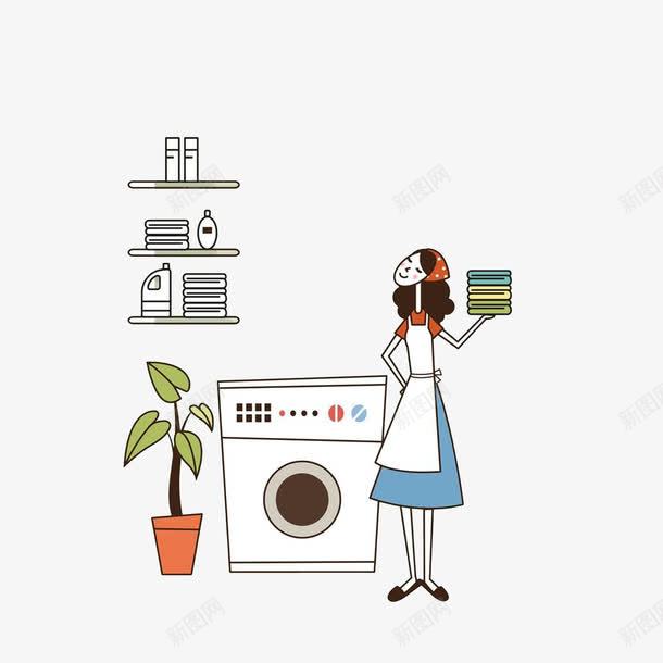 用洗衣机洗衣服的女士png免抠素材_新图网 https://ixintu.com 叠好的衣服 家庭主妇 洗衣服的女人 洗衣机洗衣服 盆栽