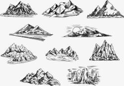 犁地风景素描素描手绘山水画矢量图高清图片