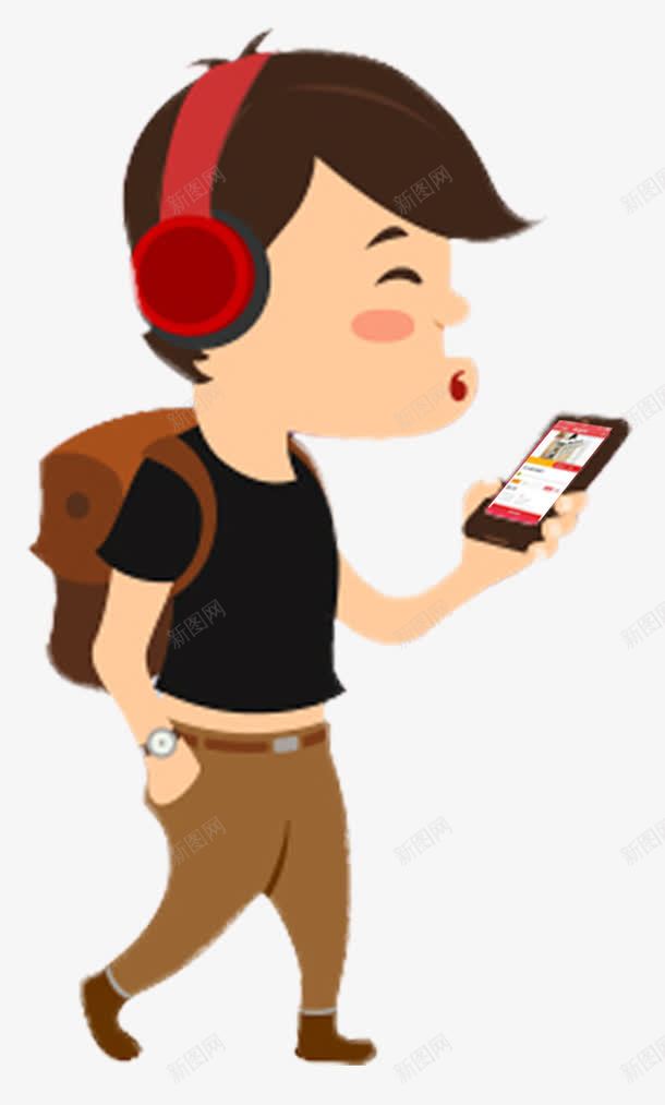 低头玩手机png免抠素材_新图网 https://ixintu.com 人物 低头玩手机 低着头 卡通 听音乐 少年 男孩