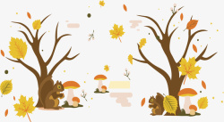 落叶纷纷可爱松鼠秋天海报矢量图高清图片