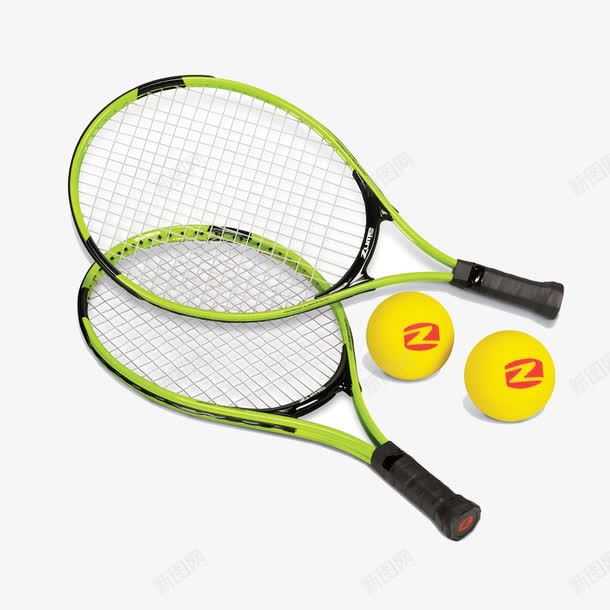 一双网球拍png免抠素材_新图网 https://ixintu.com 一双网球拍 俯视图 绿色 网球 黄色网球