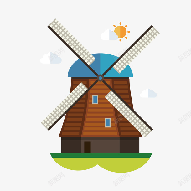 彩色荷兰风车图标矢量图ai_新图网 https://ixintu.com 图标 太阳 平面 彩色 白云 矢量图 设计 风车 风车纹理