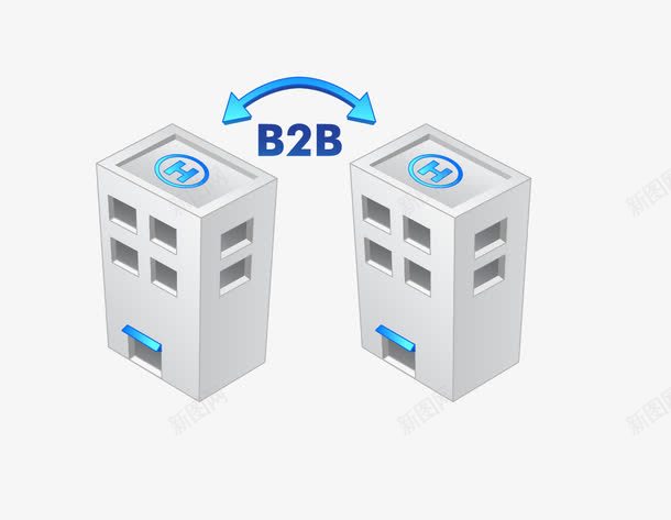 B2B模式png免抠素材_新图网 https://ixintu.com 卡通 建筑 房屋 模式 箭头