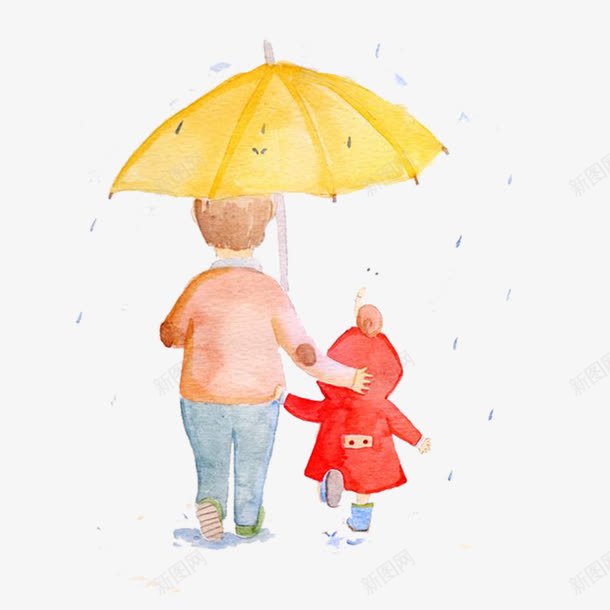 下雨天png免抠素材_新图网 https://ixintu.com 刮风下雨 卡通 母与女 母女 温馨 雨伞 雨天 黄色