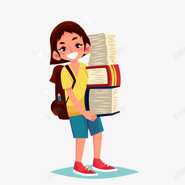 抱书本的学生png免抠素材_新图网 https://ixintu.com 一个 书本 卡通 学生 手绘 棕色 简图 背包 黄色