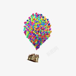 紫色房子免抠素材彩色气球组成的热气球高清图片