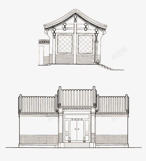 古代建筑png免抠素材_新图网 https://ixintu.com 古典建筑 地产元素 房子 手绘 线条 门院