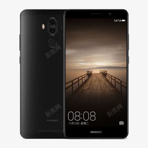 黑色华为Mate9智能手机png免抠素材_新图网 https://ixintu.com 4G手机 产品实物 免费下载 全网通 华为MATE9 华为Mate9 双卡双待 徕卡双镜头 通讯工具 黑色