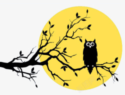 夜景手绘树枝上的猫头鹰高清图片