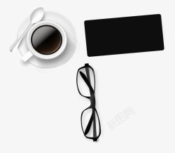 整洁办公桌摆放办公桌桌面摆放手机眼镜咖啡高清图片