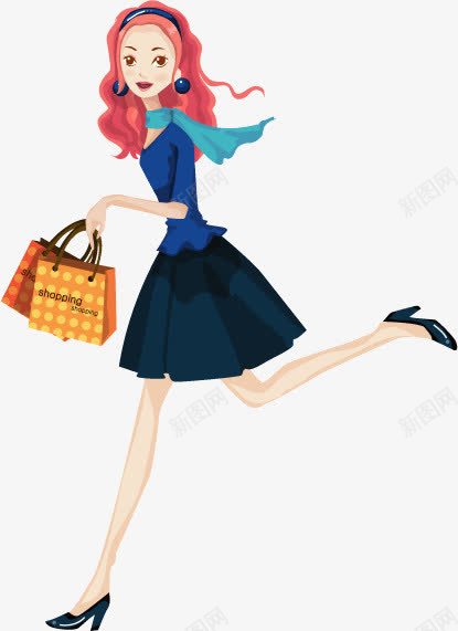 韩国春季购物女郎png免抠素材_新图网 https://ixintu.com 卡通 女郎 时尚 耳环 购物 购物女孩 购物袋 都市 都市女性 长发美女 高跟鞋