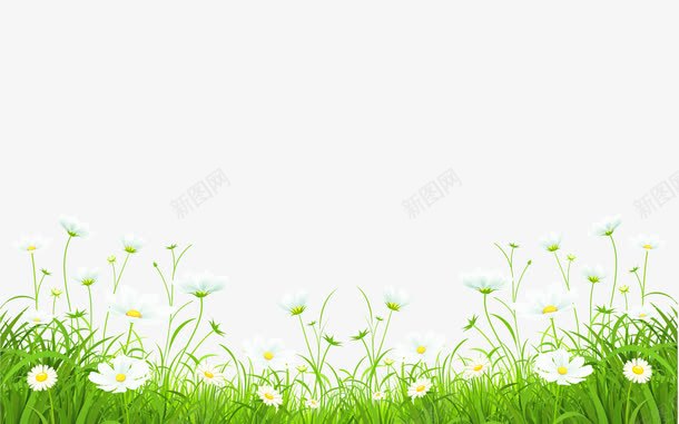 草从和花朵png免抠素材_新图网 https://ixintu.com 白花 绿色 花朵 草地 装饰