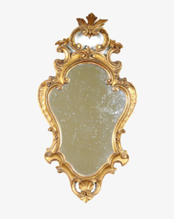 木质雕刻的镜子金色边框斑驳的镜子古代器物实物高清图片