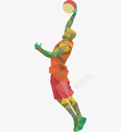灌篮姿势彩色几何篮球运动员灌篮姿势矢量图高清图片