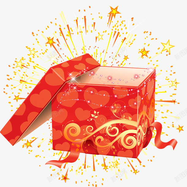 红色发光礼盒png免抠素材_新图网 https://ixintu.com 创意 发光盒子 发光礼盒 彩带盒 盒子 礼品盒 红色