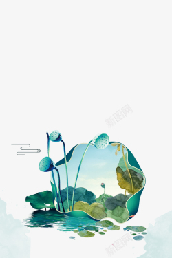 植物学莲花荷叶手绘卡通高清图片
