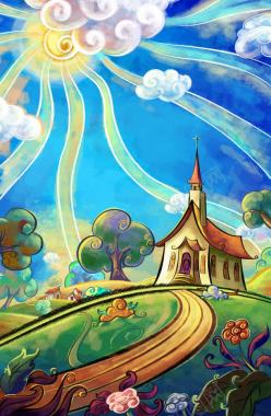 手绘艺术绘画森林中的教堂油画背景