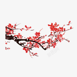 唯美细致国画水彩中国风红梅插画高清图片