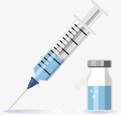 一个注射器一个蓝色疫苗注射器矢量图高清图片