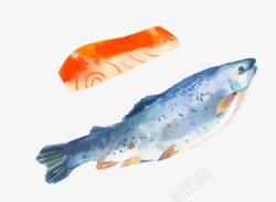 水彩三文鱼手绘水彩食物高清图片